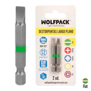 Puntas Destornillador Largo Plano 6 mm. (2 Piezas). Acero S2 al Cromo Vanadio. Puntas Hexagonales, Destorpuntas,