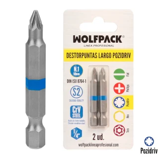 Destorpuntas Largo Pozidriv Nº 1 (2 Piezas) Acero S2 al Cromo Vanadio. Puntas Hexagonales, Destorpuntas,