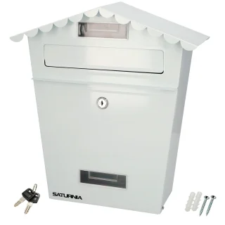 Buzon Exteriores House Blanco 330 x 125 x 365 (Alt.) mm. Con Tejado, Acero Pintado. Buzon Pared, Buzon Cartas, Buzon Correos