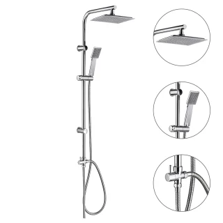 Columna Ducha Universal Multifuncional Completa Cuadrada, Acero inoxidable, Rociador Alcachofa Efecto Lluvia 22,5x22,5 cm.