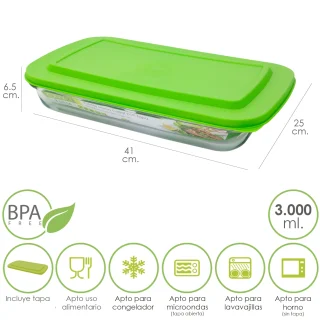 Fuente Cristal Rectangular Con Tapa 3 Litros 41 x 25 x 6.5 (Alt) cm.