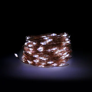 Luces Navidad 100 Microleds Blanco Frio, Cable Color Cobre Funcionamiento A Bateria (3 AA No incluidas) o Con Cable USB. IP44