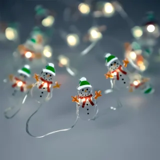 Guirnalda Luces Navidad A Pilas 20 Leds Muñecos de Nieve. Luz Fria Uso Interno IP20