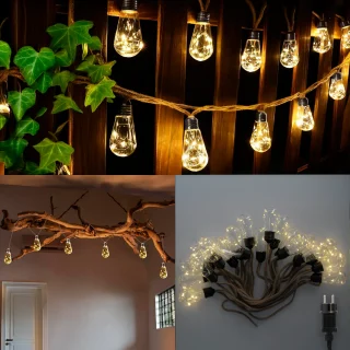 Guirnalda 20 Bombillas Trasparentes Cuerda 6 Metros Protección Uso en Exteriores / Interiores Ip44