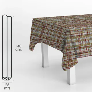 Mantel Hule Rollo Modelo Textil Impermeable Antimanchas PVC 140 cm. x 25 metros. Rollo Recortable. Interior y Exterior