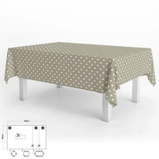 Mantel Hule Rectangular Topos Beige Impermeable Antimanchas PVC 140x250 cm.  Recortable Uso Interior y Exterior