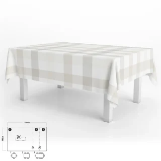 Mantel Hule Rectangular Cuadros Beige Impermeable Antimanchas PVC 140x250 cm.  Recortable Uso Interior y Exterior
