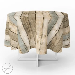Mantel Hule Redondo Tablones Madera Impermeable Antimanchas PVC Ø 140 cm. Uso Interior y Exterior