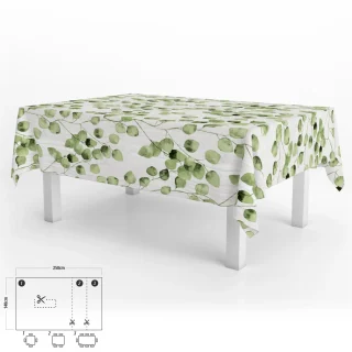 Mantel Hule Rectangular Hojas Verdes Impermeable Antimanchas PVC 140x250 cm.  Recortable Uso Interior y Exterior