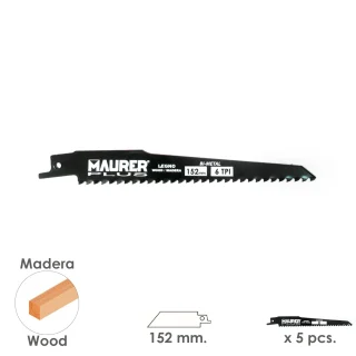 Hoja Para Sierra Sable Madera 152 mm. - 6 TPI Tipo Bosch (5 piezas)