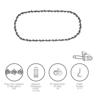 Cadena Motosierra 3/8" / 0.050" 1,3 mm. / 50 Eslabones / 91 P