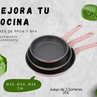 Juego de 3 sartenes de revestimiento antiadherente  Ø20, Ø24, Ø28 cm. THULO COLORES