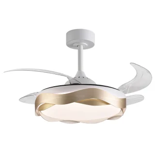 Ventilador Techo LED | 6480 lúmenes | 3 Colores Luz | 108 cm | Blanco/Oro | BELAIR ONDAS | Ref: F-1039 GL | LUZGURÚ
