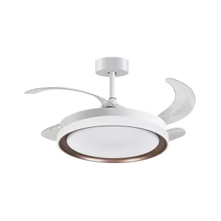 Ventilador con Luz | 4 Aspas Retráctiles | 48W LED | 91 cm | Blanco/Marron | BELAIR KIGALI MINI | Ref: F-3002 BR | LUZGURÚ