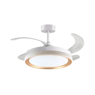 Ventilador Techo LED | 4 Aspas Retráctiles | Blanco/Oro | BELAIR KIGALI MINI | Ref: F-3002 GL | LUZGURÚ