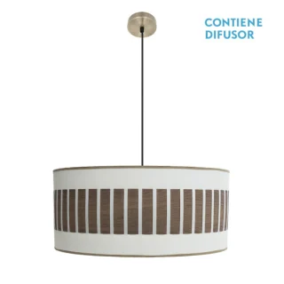 Colgante Ivanna 3xE27 Cuero/Blanco-Madera Oscura 60cm | Abrila | 188496084