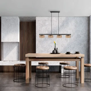 Lámpara Colgante 4 Luces Negro Ambar Olaia Schuller