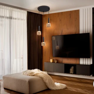 Lámpara Colgante 3 Luces Negro Oro Sincro Schuller