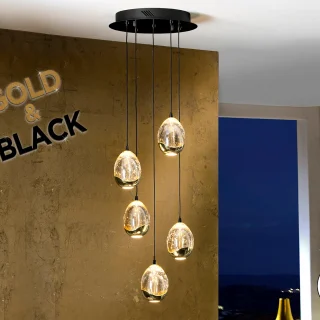 Lámpara Colgante 5 Luces Negro Oro Rocío Schuller